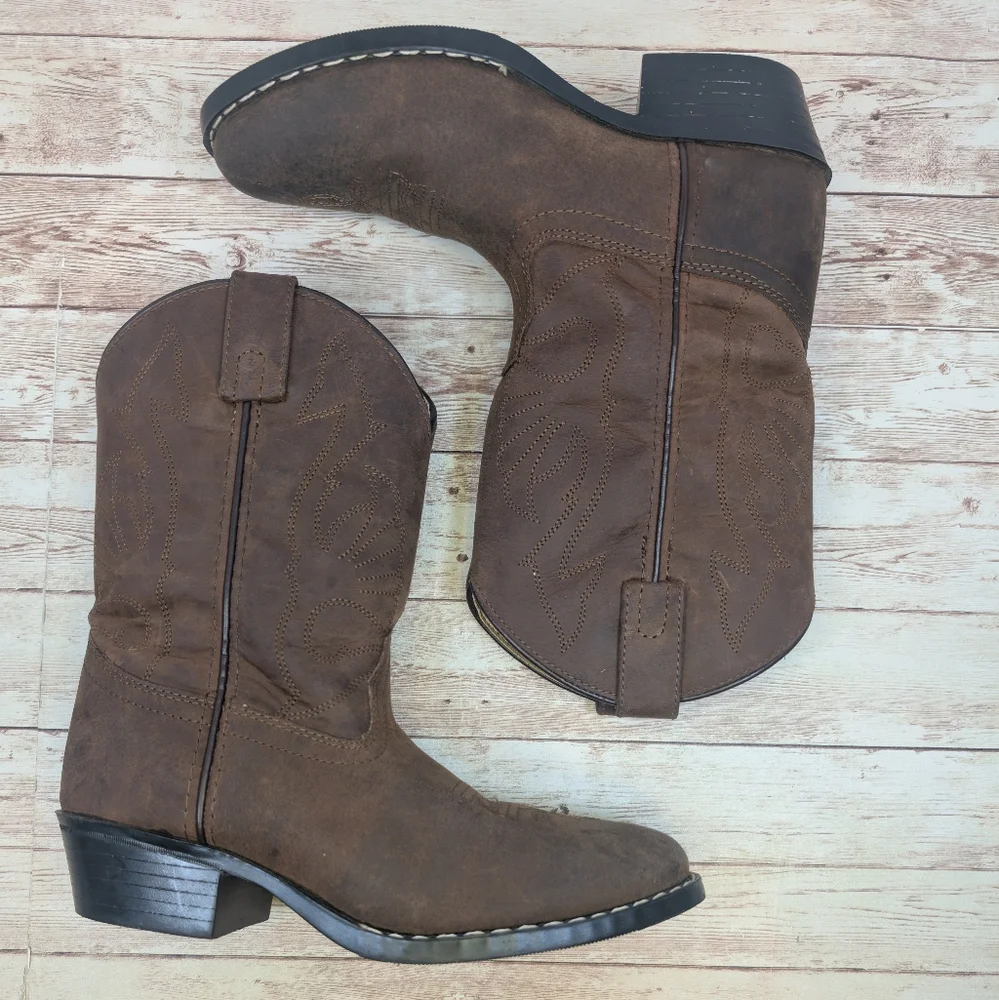 Masterson Boot Co. Leather Western Cowboy Brown Boots Boys / Kids Size 3